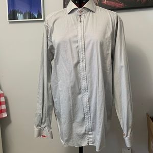 Men’s Di Nero white/black polka dot, zippered dress shirt